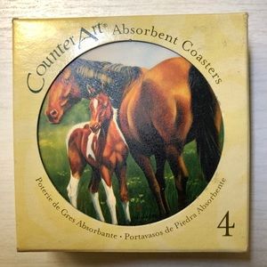 🐎HORSES🐎 NIB Set of 4 Counter Art Absorbent Stone Coasters with horse and foal